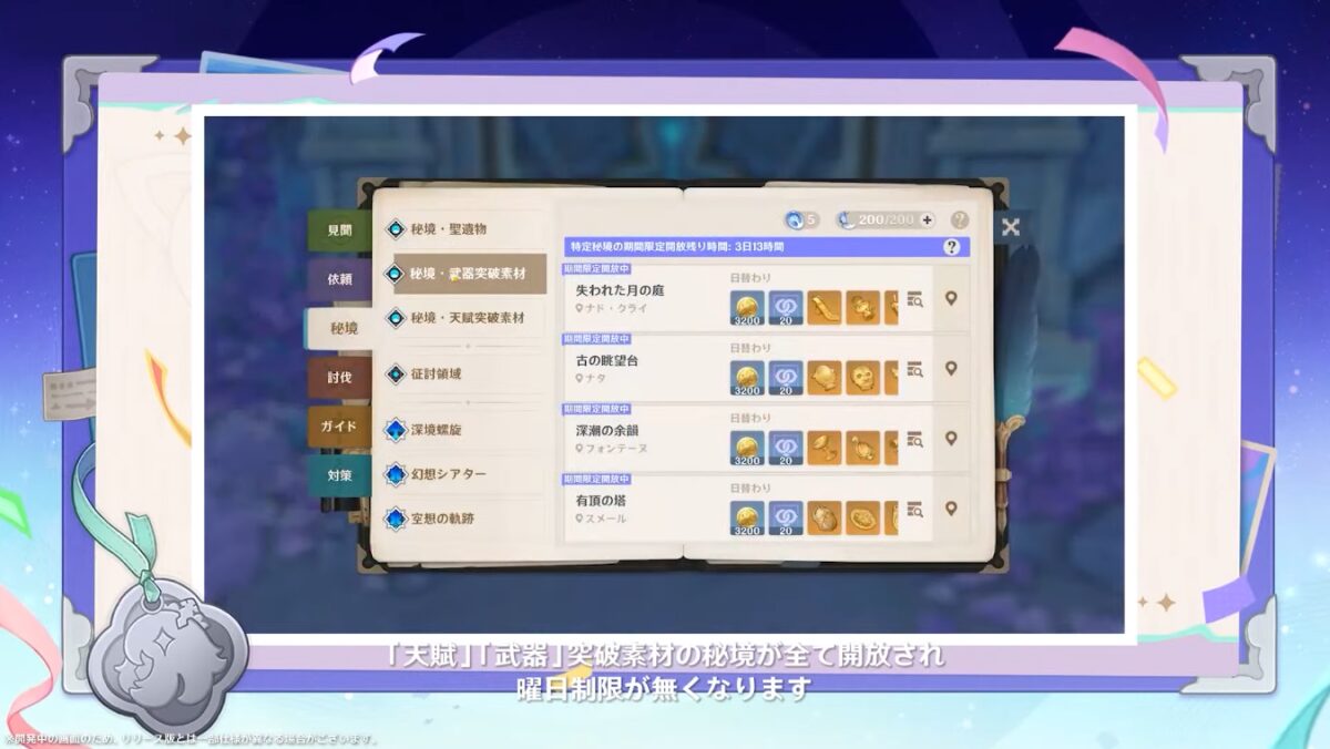 【原神】秘境の曜日制限無しがガチャ後1週間だけってセコくない？