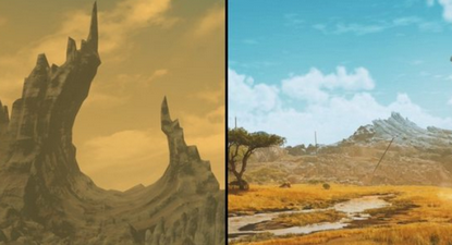 【画像】ワイルズの砂原にあった謎の岩山、FF14のオメガが作り出したものと同じと判明！発売時からの伏線に絶頂
