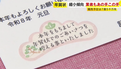 【社会】年賀状離れとまらず　元日の配達数、中国5県で昨年比27%減