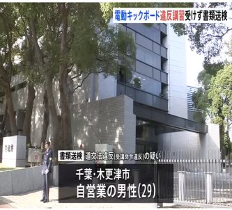 【東京】電動キックボード違反者講習受けなかった疑い　全国初、男性（29）を書類送検　信号無視と歩道走行容疑で2回違反取締り　通知書を無視か　警視庁