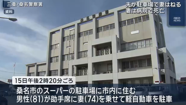 駐車場で夫にはねられ妻死亡