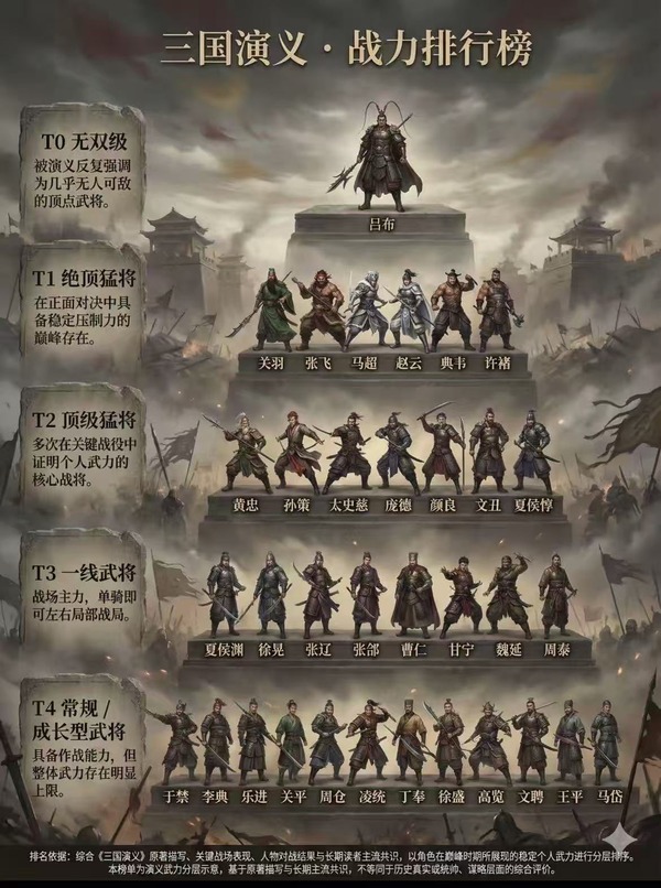 中国での三国志武将の強さランキングはこんな感じらしい